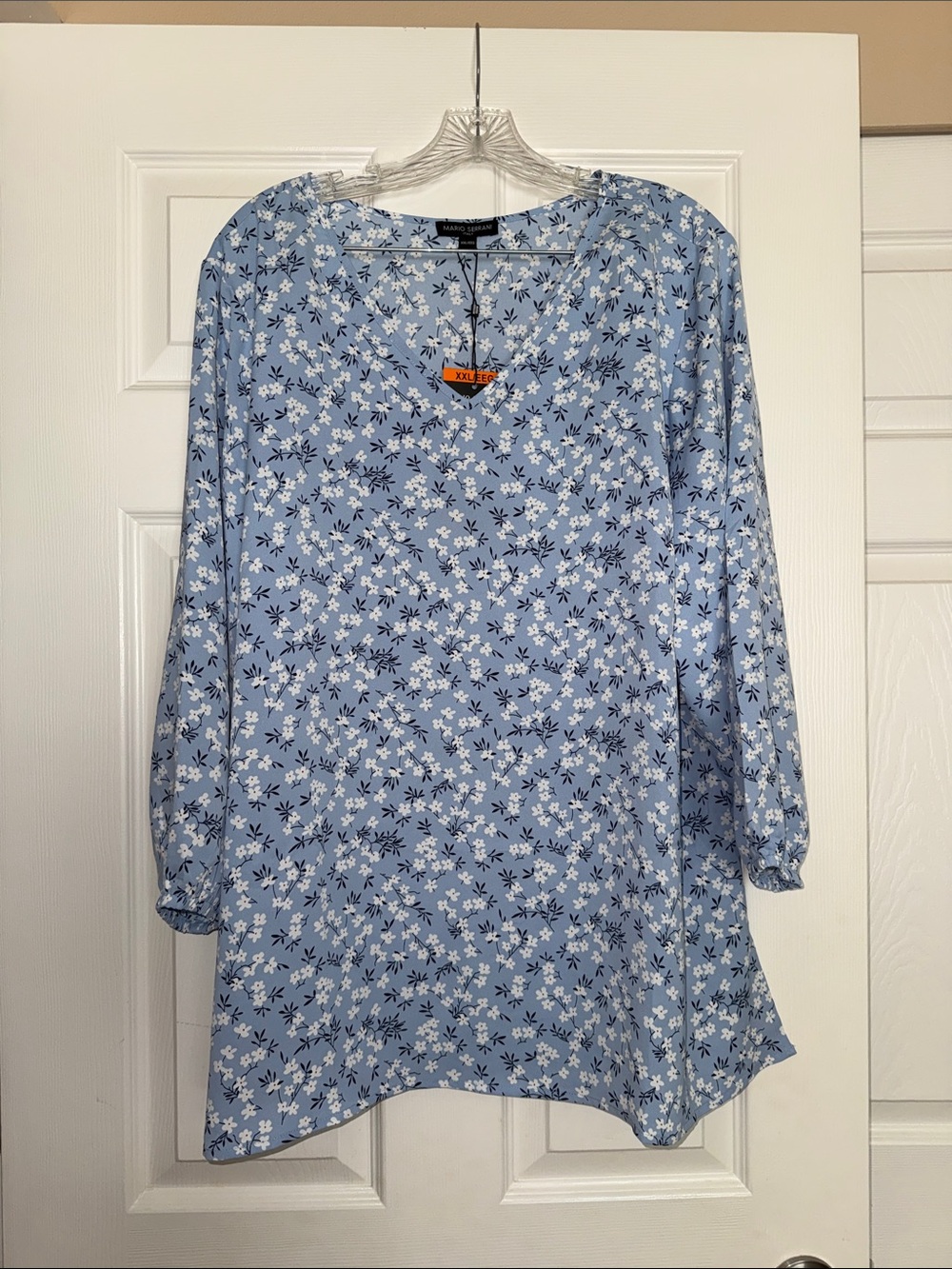 Mario Serrani Blue Floral Print Blouse XXL